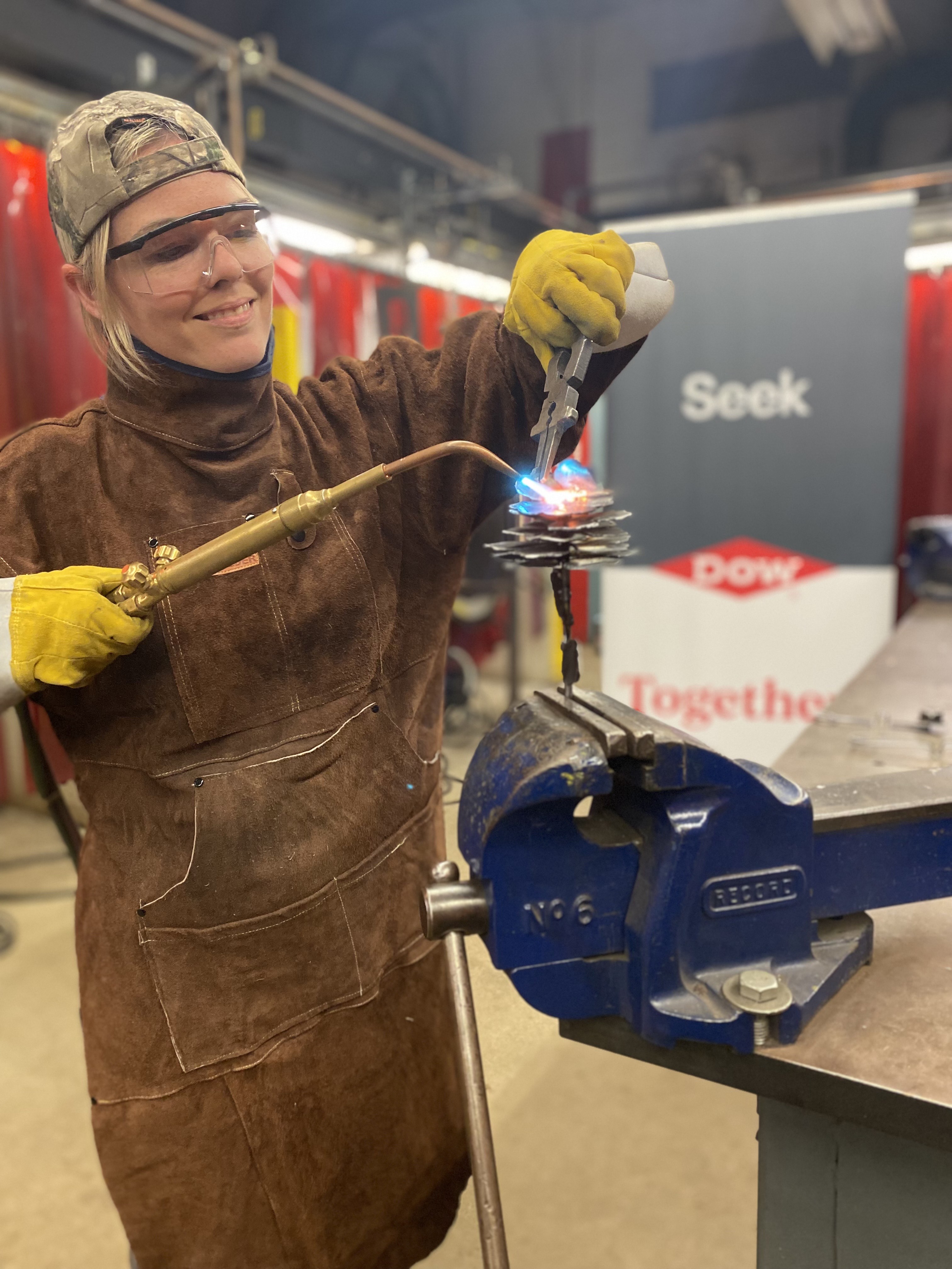 female welding